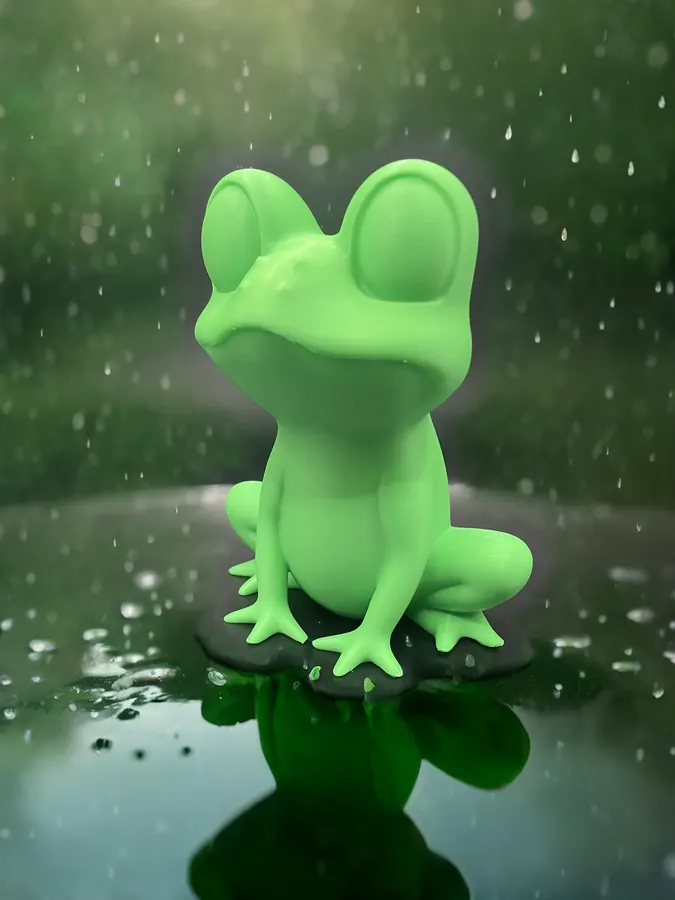 Figurine grenouille design imprimée en 3D, style low-poly, en vert.