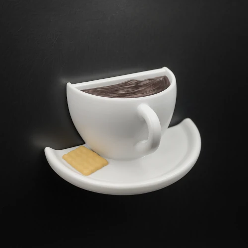 Magnet décoratif imprimé en 3D en forme d’une tasse de café, effet réaliste, idéal pour frigo ou surface métallique.