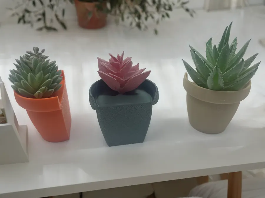 Mini pots décoratifs imprimés en 3D avec succulentes, version magnétique, déco pour frigo ou intérieur.