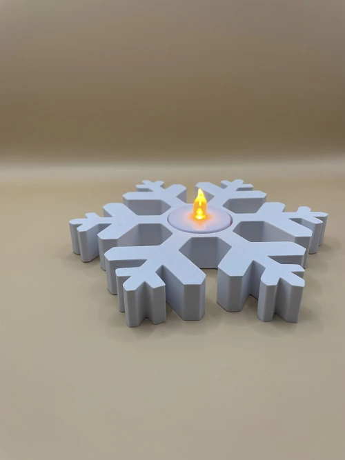 Porte-bougie flocon de neige imprimé en 3D, bougie LED incluse, ambiance hivernale.