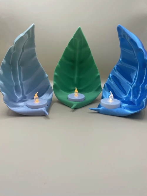 Set de trois porte-bougies décoratifs en forme de feuilles, imprimés en 3D, support pour bougie LED.