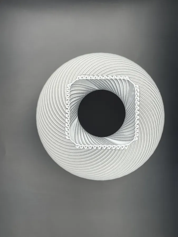 Vase décoratif imprimé en 3D, design en spirale, finition moderne et minimaliste.